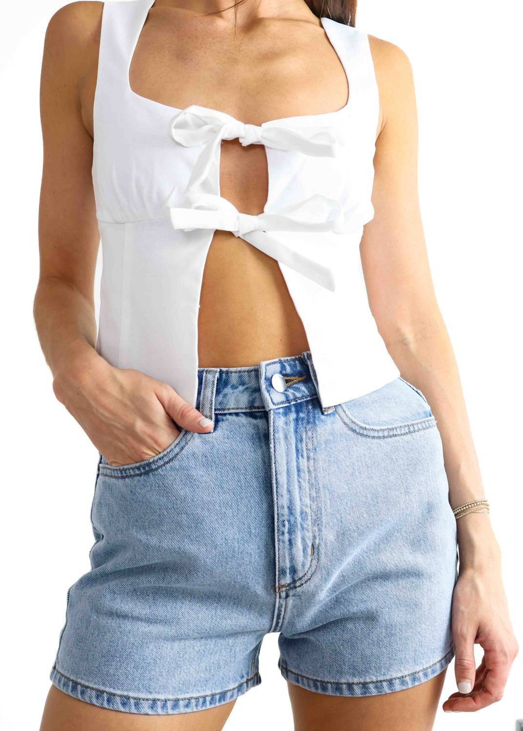Women's Organic Mom Shorts In Stone Wash | Shop Simon