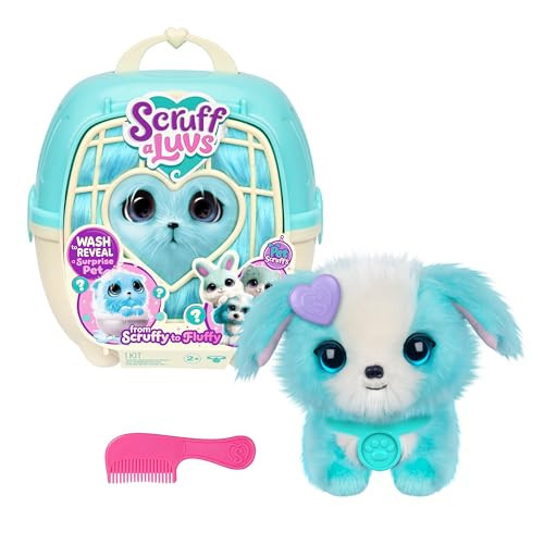 SCRUFFALUVS Pet Scruffs Blue - Mystery Plush Toy, 7.5" Tall - Wash to Reveal 1 of 3 Rescue Pets: Puppy, Bunny, or Kitty - Includes 8.7" Deluxe Pet Carrier - Styles May Vary | Amazon (US)