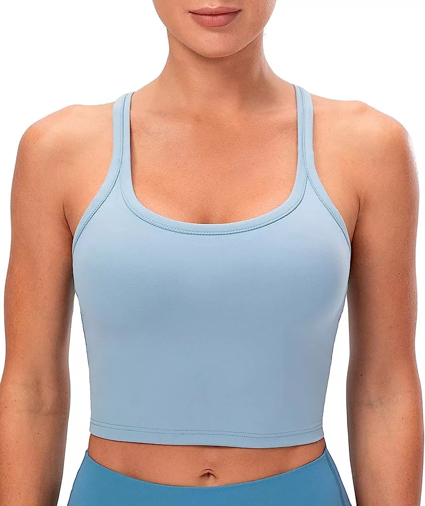 Lavento Women's Racerback Sports Bra Yoga Crop Top with Built in Bra (4,  Brushed Black) at  Women's Clothing store