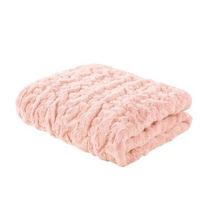 50"x60" Ruched Faux Fur Throw Blanket Blush - Madison Park | Target
