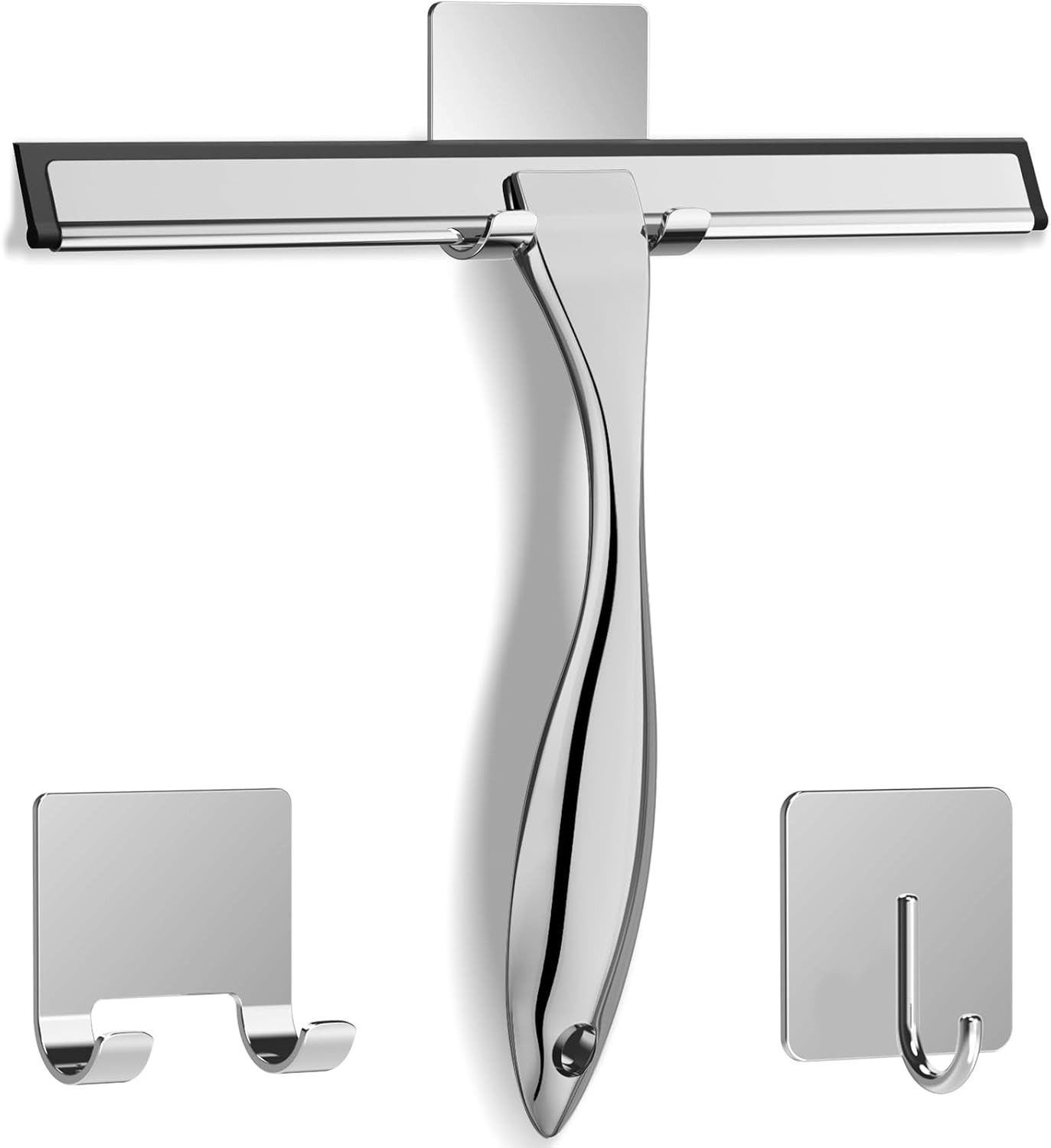 All-Purpose Stainless Steel Shower Squeegee for Shower Glass Door with 2 Adhesive Hooks, Bathroom Cleaner Tool Household Window Mirror Squeegee , Cleaning Tile Wall, Car, 10 Inch Silver | Amazon (US)