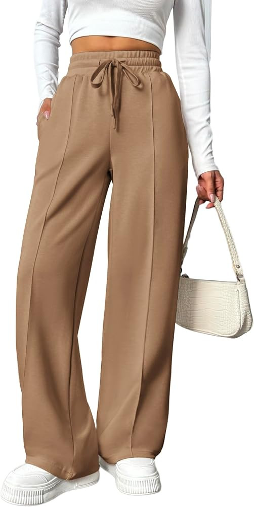 PINSPARK Wide Leg Sweatpants Women Fall High Waisted Baggy Sweat Pant | Amazon (US)