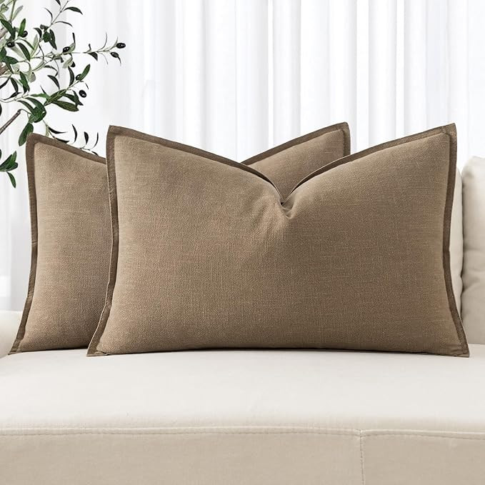 MIULEE Decorative Linen Lumbar Pillow Covers 12x20 Inch Khaki | Boho Farmhouse​ ​Fall Autumn ... | Amazon (US)