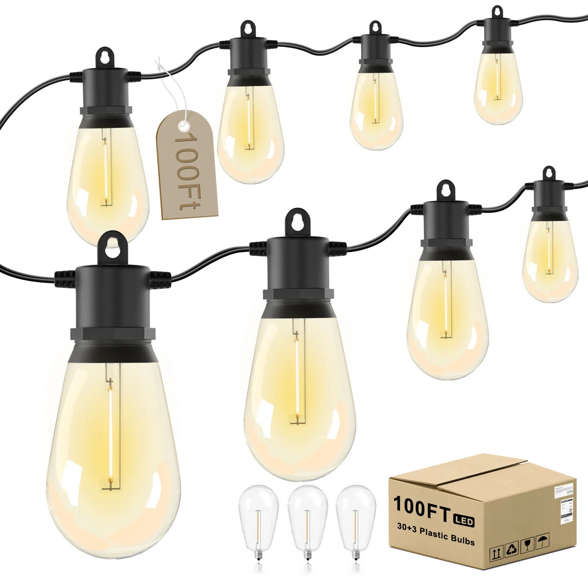 Outdoor String Lights IP65 Waterproof Patio Lights With Shatterproof LED Bulbs | Wayfair North America
