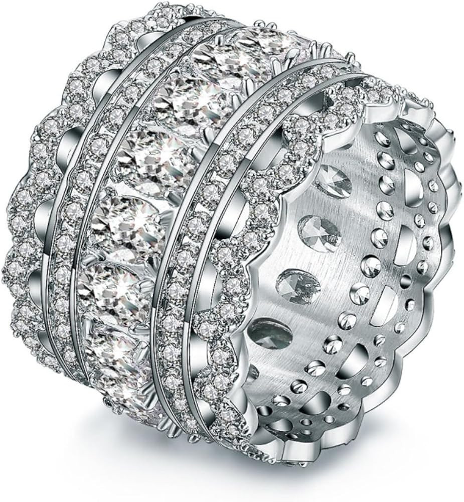 Vintage Princess Cubic Zirconia Wide Wedding Band Eternity Statement Cocktail Ring 18k White Gold... | Amazon (US)