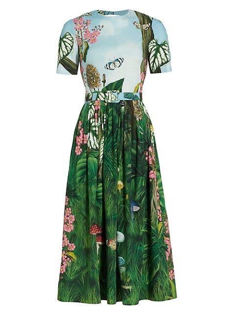 Belted Botanical-Print Midi-Dress | Saks Fifth Avenue