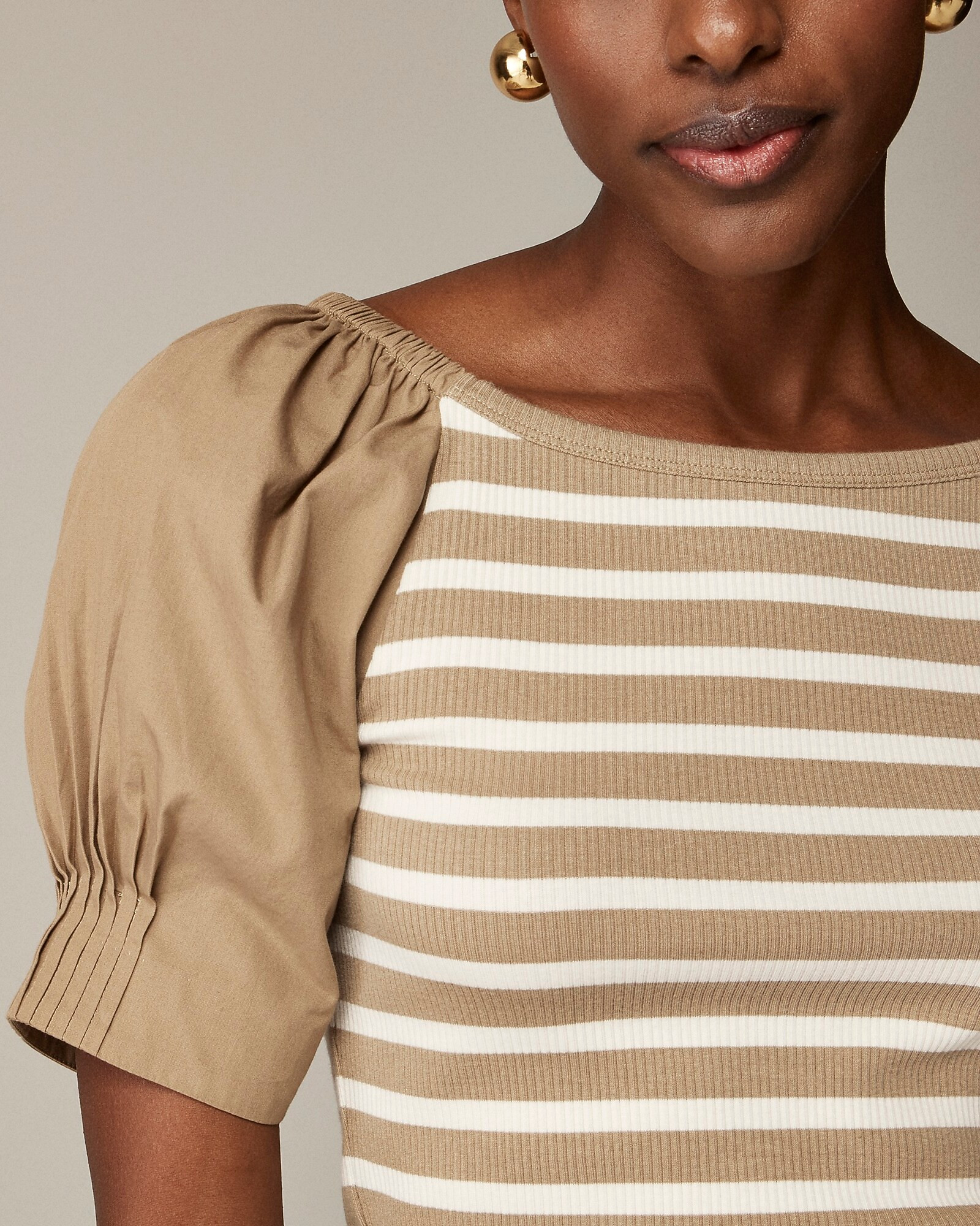 Vintage rib top with cotton poplin puff sleeves in stripe | J. Crew US