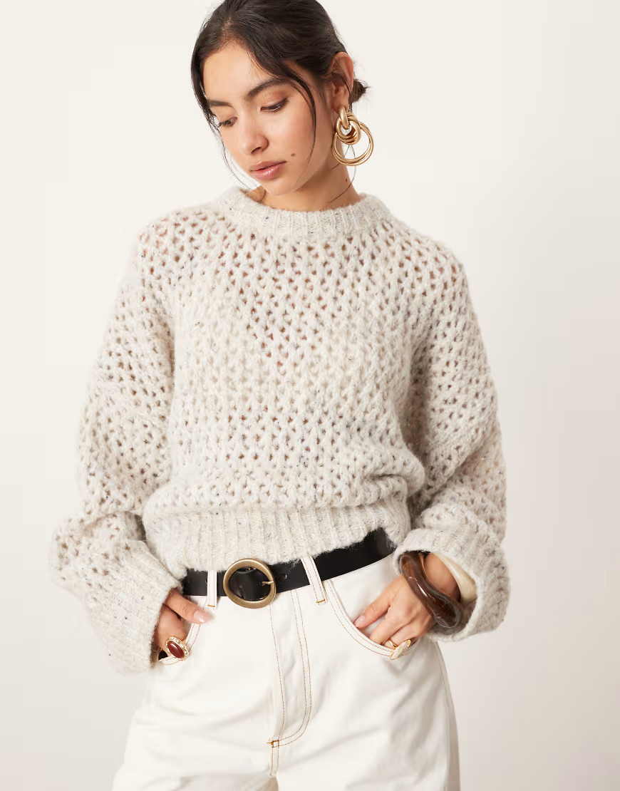 ASOS EDITION knitted open stitch oversized boxy sweater in oatmeal heather-Multi | ASOS (Global)