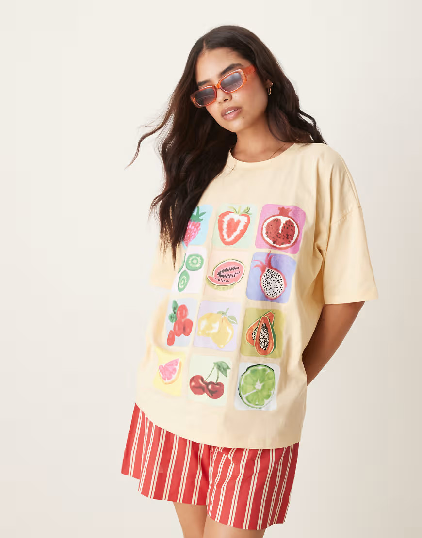 ASOS DESIGN oversized tee with fruit graphic in buttermilk-Yellow | ASOS (Global)