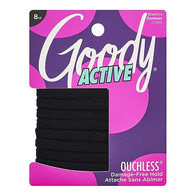 Goody Thick Hair Ties - Athletic Hair Bands 8 Count, Black- Suitable for All Hair Types - Ouchles... | Amazon (US)