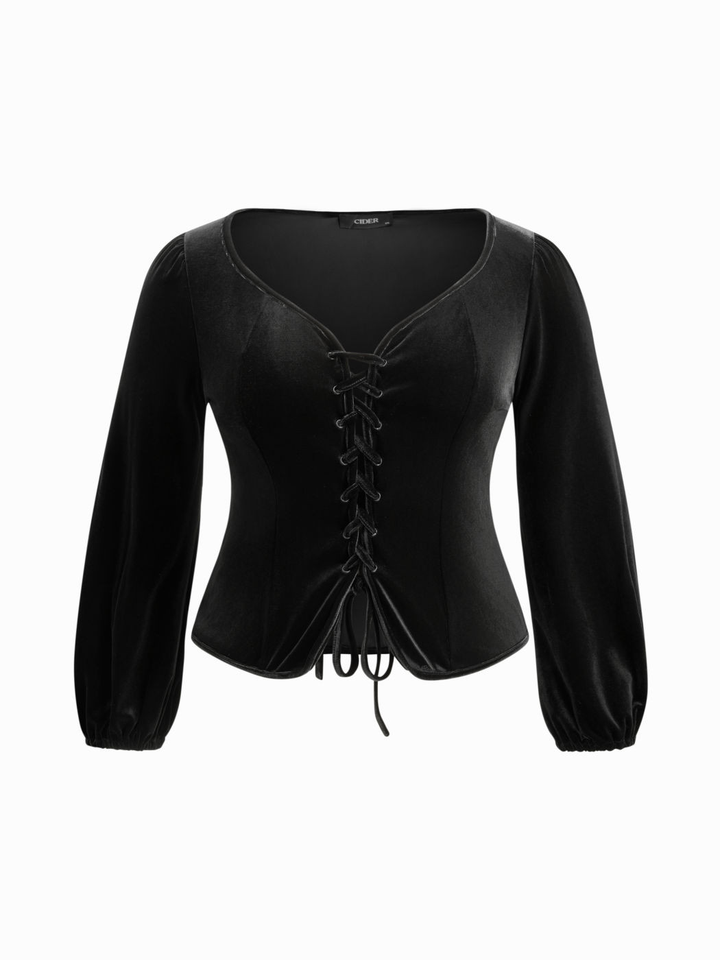 Velvet Velvet Sweetheart Neck Lantern Lace Up Blouse Curve & Plus For Daily Casual | Cider