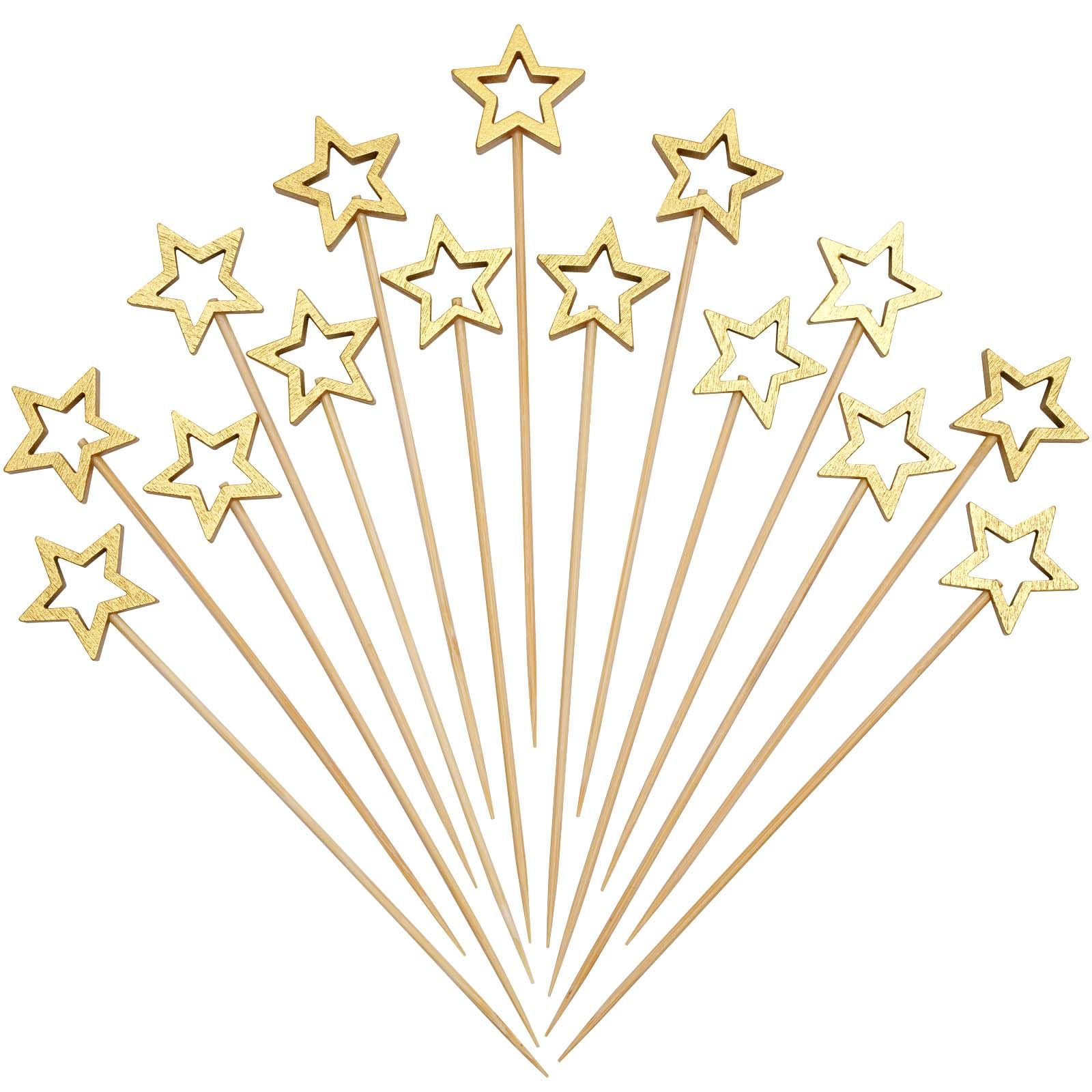 Minisland Big Gold Star Cocktail Picks, 5.5 Inch Long Bamboo Fancy Toothpicks for Appetizers, Dec... | Amazon (US)