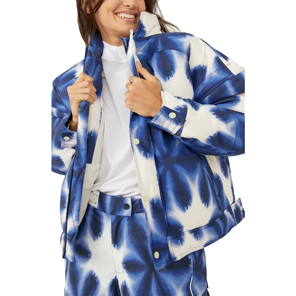 Free People FP Movement Bunny Slope Puffer Jacket in Blue Print at Nordstrom, Size Medium | Nordstrom