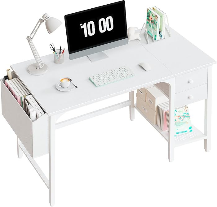Lufeiya White Small Desk with Drawers - 40 Inch Computer Desk for Small Space Home Office, Modern... | Amazon (US)