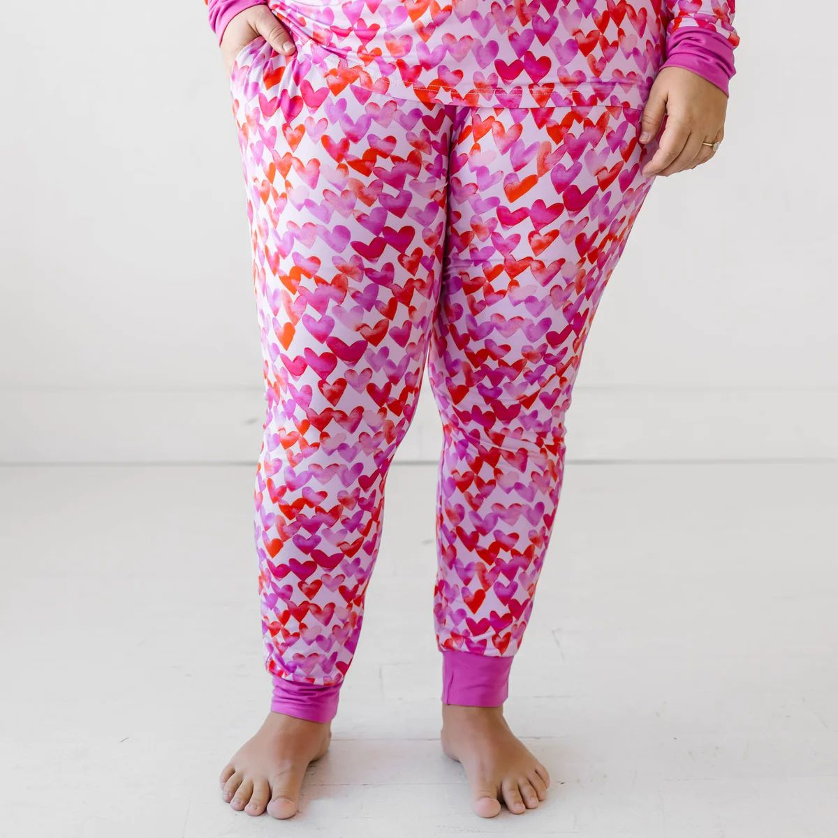 Pink Watercolor Hearts Women's Bamboo Viscose Pajama Pants | Little Sleepies