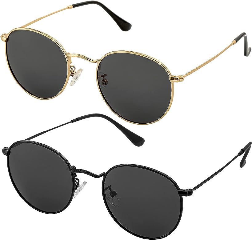 Onrtry Small Round Polarized Sunglasses for Men Women Classic Circle Metal Frame Sun Glasses 2 Pa... | Amazon (US)