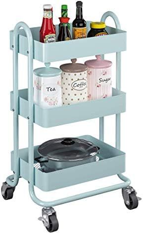 MIOCASA 3-Tier Metal Utility Rolling Cart, Heavy Duty Multifunction Cart with Lockable Casters, E... | Amazon (US)