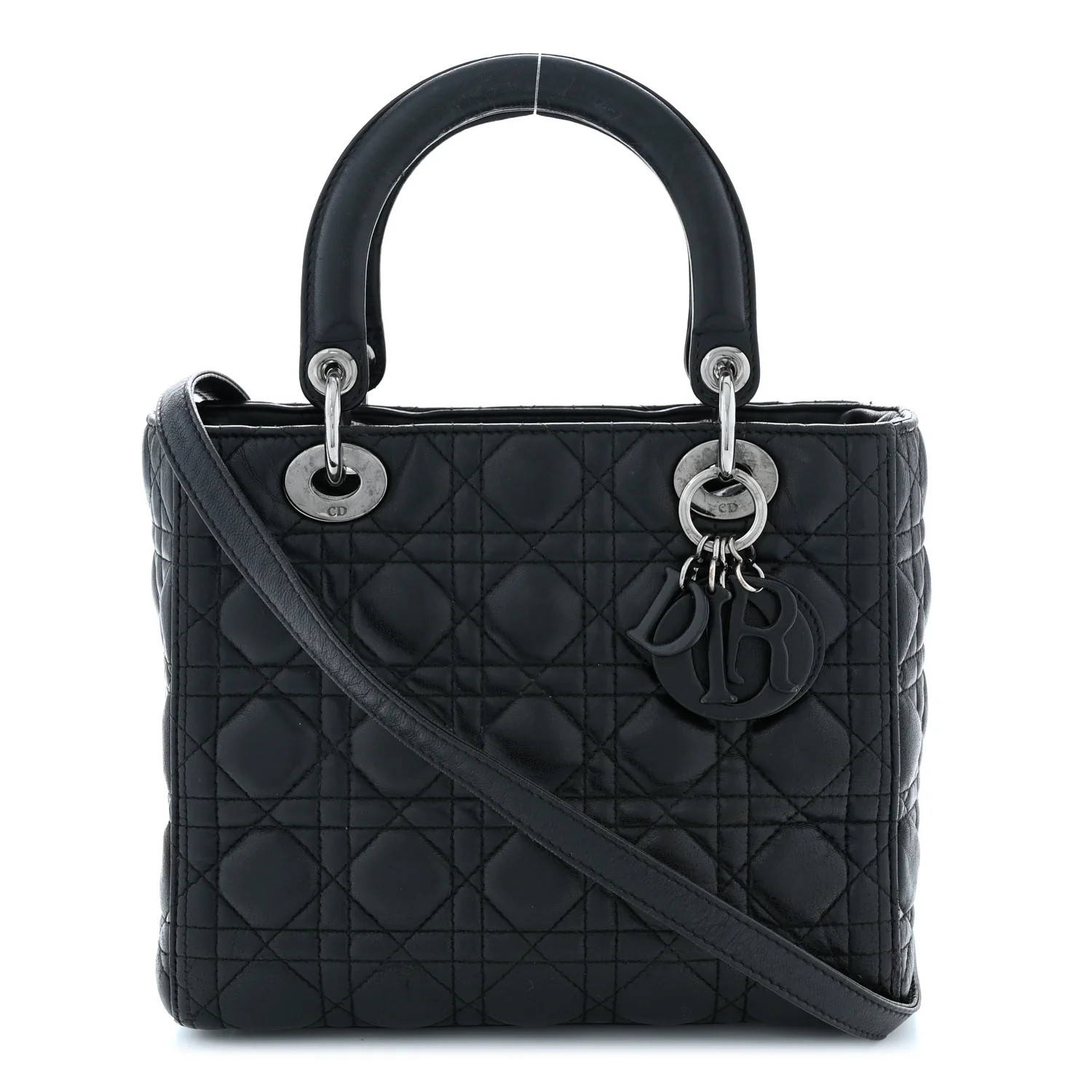 Ultra Matte Calfskin Cannage Medium Lady Dior Black | FASHIONPHILE (US)