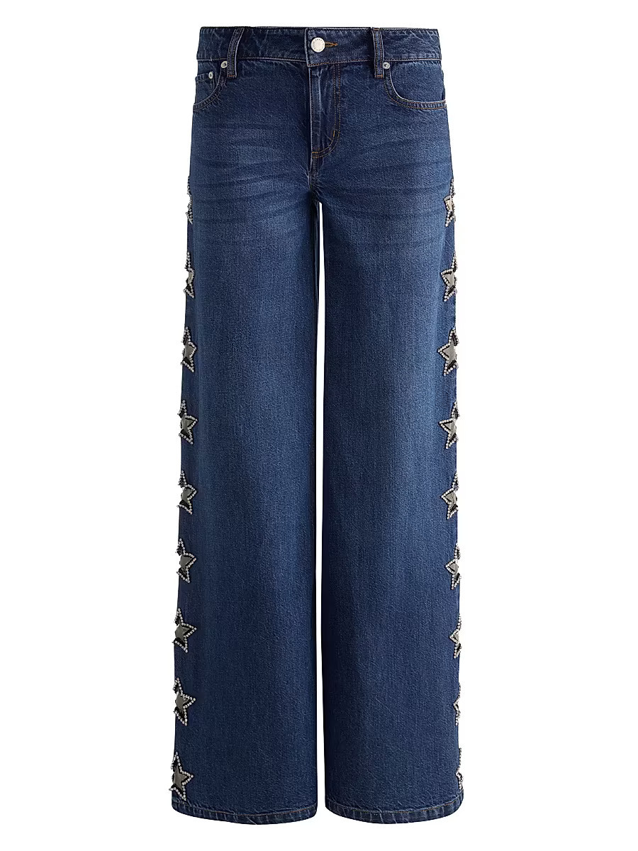 Women's Amazing Embellished Mid-Rise Baggy Jeans - Dark Rinse - Size 26 | Saks Fifth Avenue