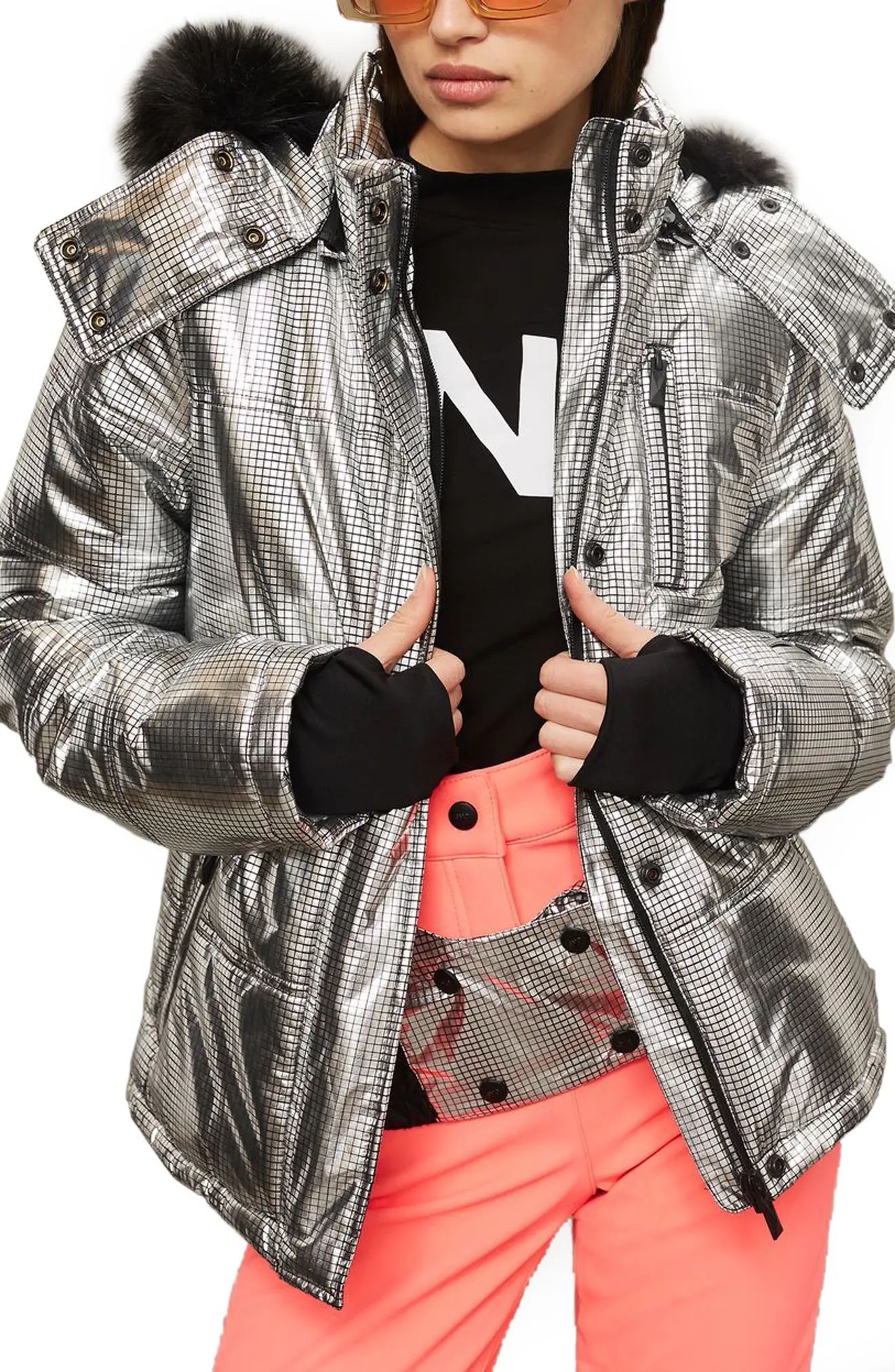 SNO Rio Faux Fur Hood Metallic Puffer Jacket | Nordstrom