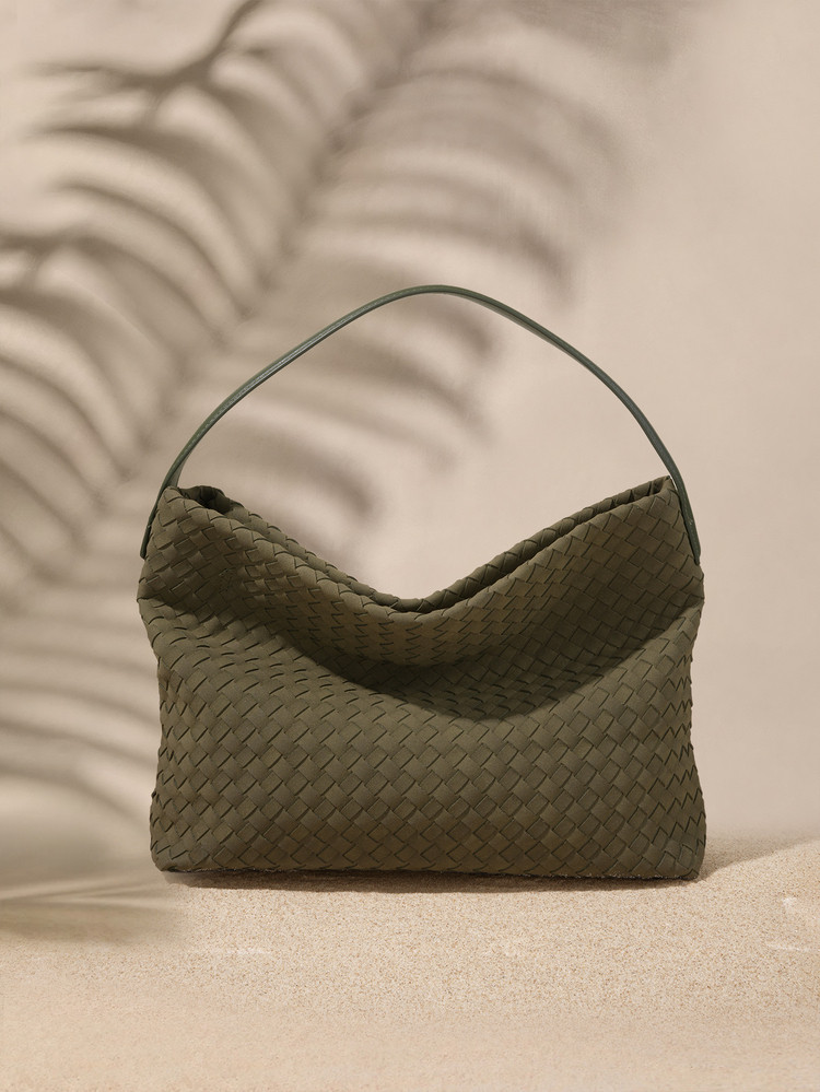 Tropiscape 1pc Olive Green Woven Leather Crescent Tote Bag, Large Capacity Shoulder/Underarm Bag,... | SHEIN