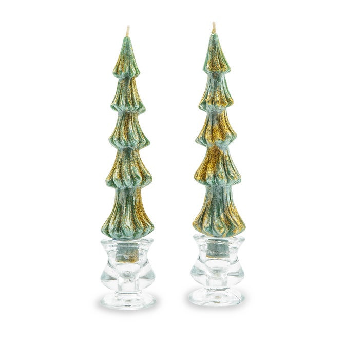 Tree Dinner Candles - 8" - Green - Set of 2 | MacKenzie-Childs