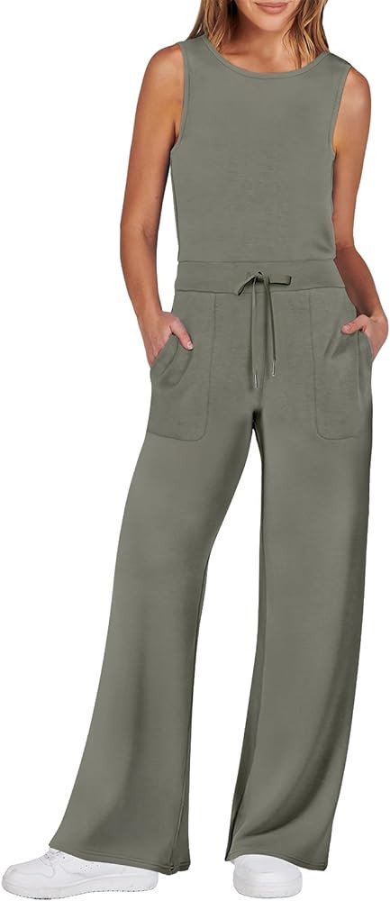 ANRABESS Womens Jumpsuits 2024 Casual Summer Dressy Romper Sleeveless Wide Leg Long Pants Outfits... | Amazon (US)