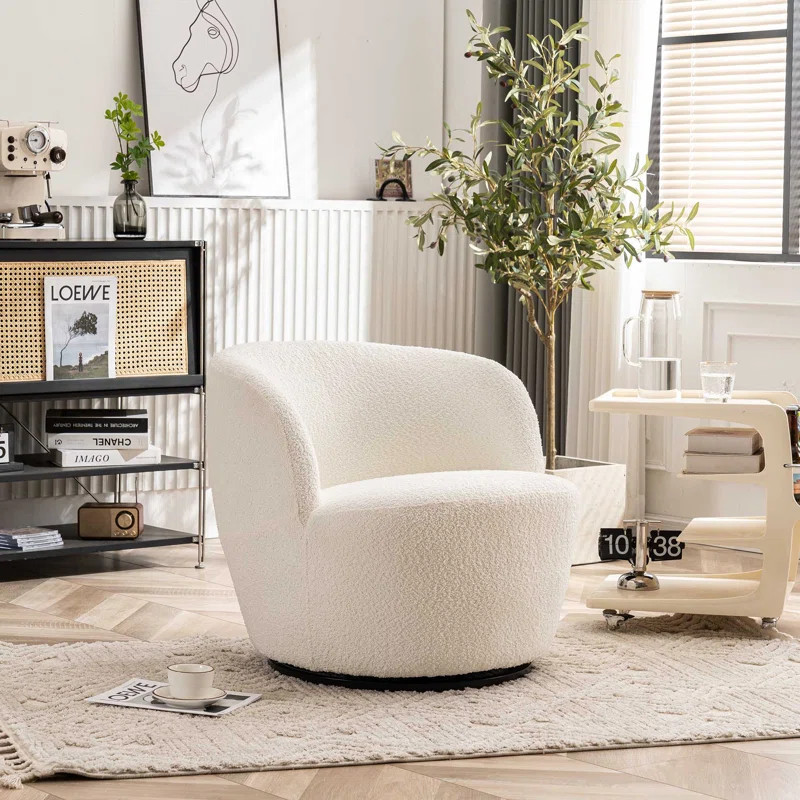 Hadriel Small Swivel Chair,Full Assembled Boucle Upholstered Fabric Barrel Chair,Small Space Armc... | Wayfair North America