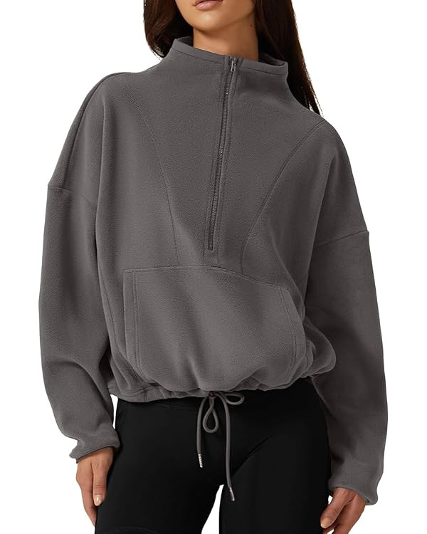 QINSEN Women Half Zip Fleece Sweatshirt Mock Neck Long Sleeve Winter Cozy Sherpa Pullover Sweater... | Amazon (US)