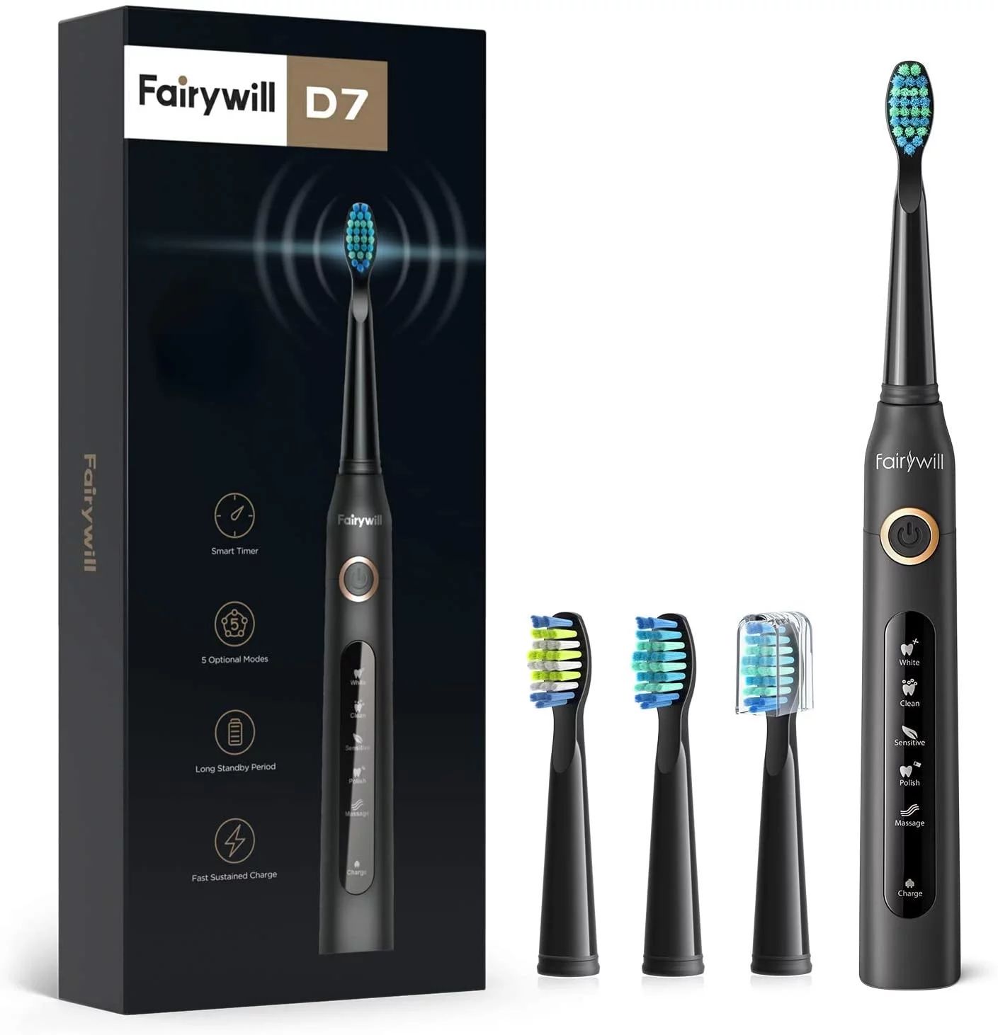 Fairywill Electric Toothbrush Sonic Rechargeable Powerful Cleaning ADA Accepted with Timer 4 Brus... | Walmart (US)