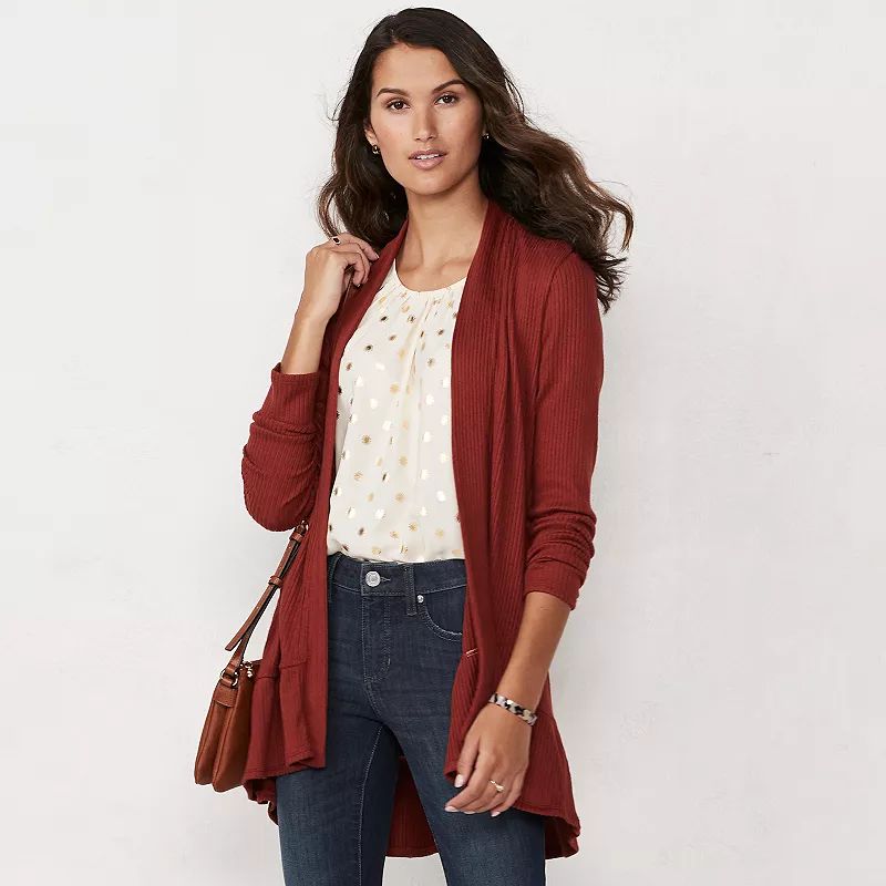 Women's LC Lauren Conrad Long Tiered Cardigan, Size: XS, Red/Coppr | Kohl's