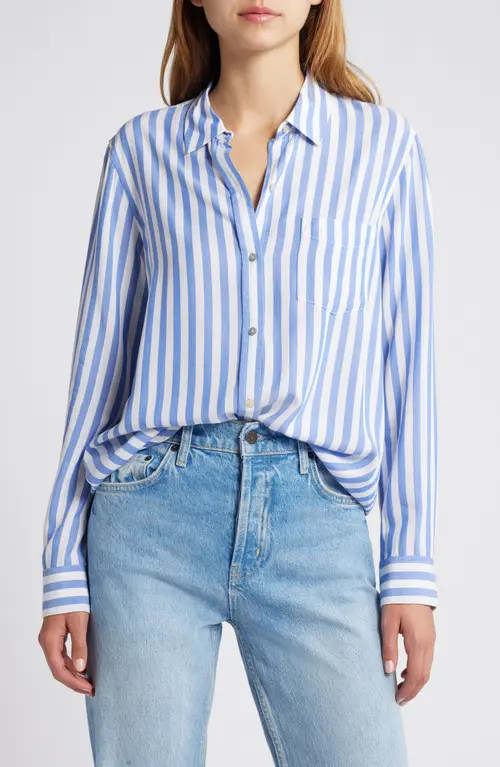Rails Wren Stripe Button-Up Shirt in Blue White at Nordstrom, Size Large | Nordstrom