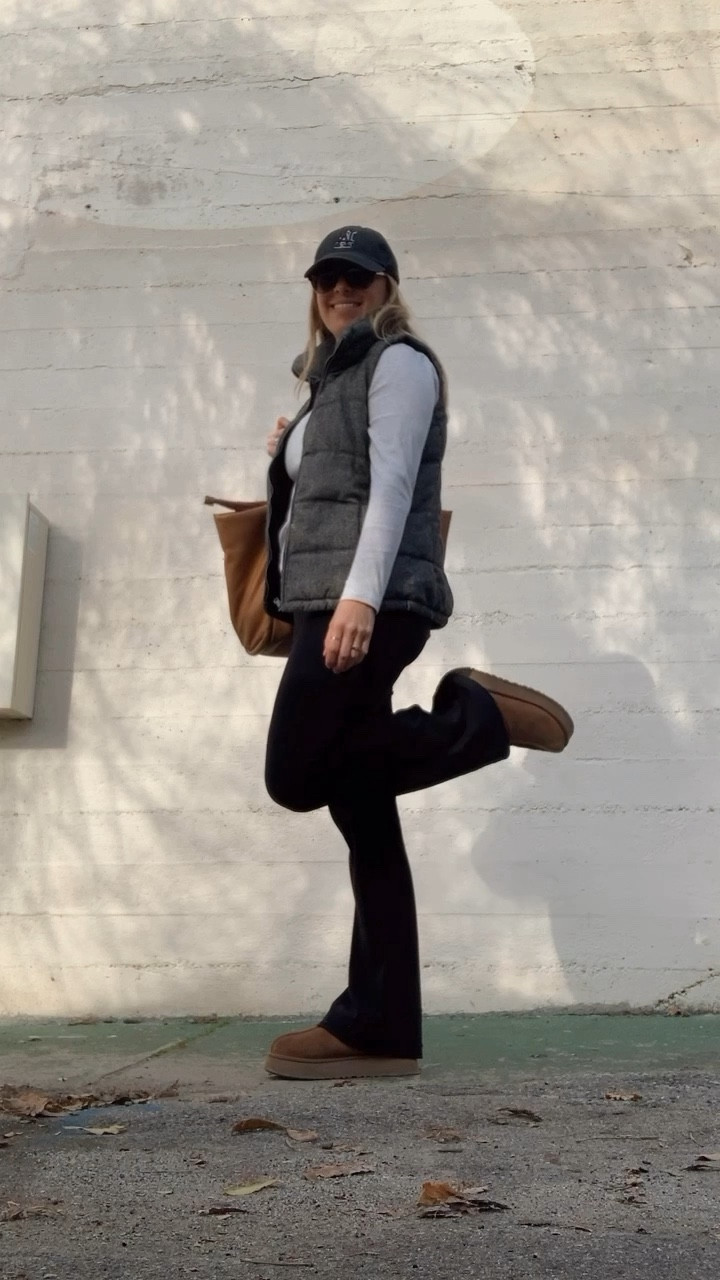 WEEKEND FIT 
Vest / Flare Leggings / Long Sleeved Tee / Uggs / Ball Cap

#flareleggings 
#puffervestoutfit
#weekendcomfyfit


#LTKstyletip #LTKSeasonal #LTKover40