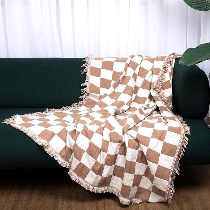 Luxury Checkered Throw Blanket - Cozy Soft Blanket - Stylish and Woven Blanket with Tassel Fringe... | Amazon (US)
