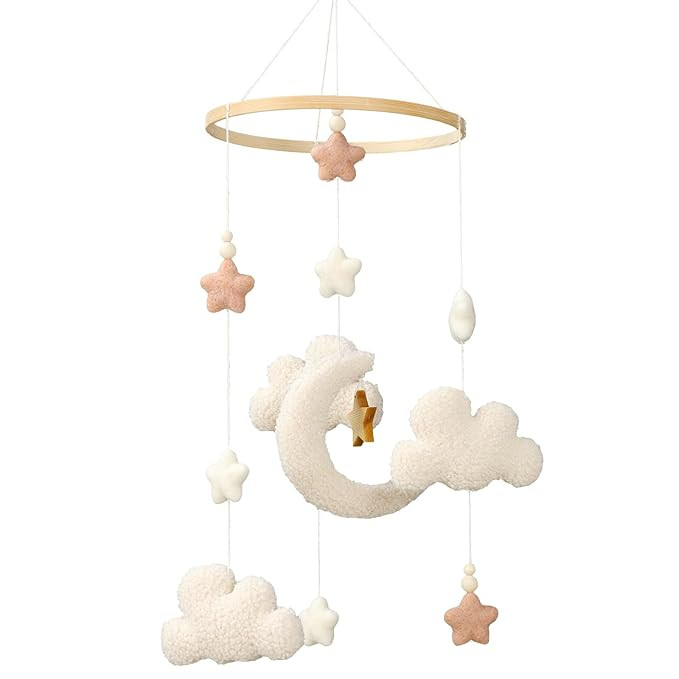 Baby Crib Mobile for Boys Girls, Cute Stars Moon Cloud Baby Crib Mobile, Boho Nursery Mobile Gend... | Amazon (US)