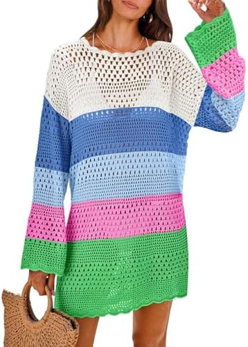 ANRABESS Women Swimsuit Crochet Swim Cover Up 2025 Summer Bathing Suit Swimwear Mesh Knit Beach D... | Amazon (US)