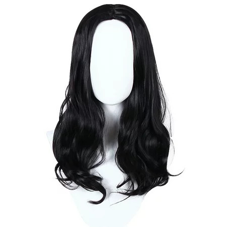 Unique Bargains Human Hair Wigs for Women Curly Wig W/ Wig Cap Medium Long Hair 22 Black | Walmart (US)