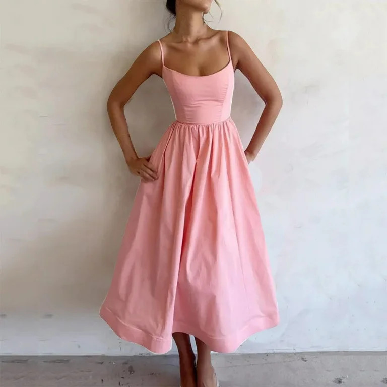 Summer Savings Deals Xqxayjr Women Summer Spring Spaghetti Strap Wedding Guest Dresses Casual Loo... | Walmart (US)