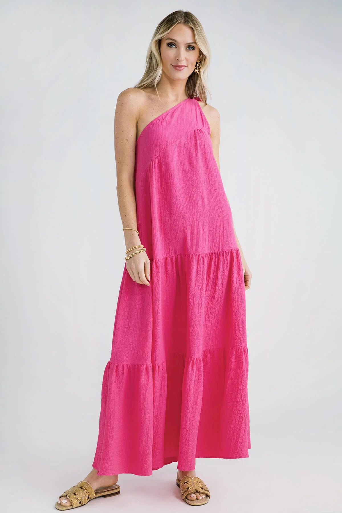 Solution One Shoulder Bow Tiered Maxi Dress | Social Threads