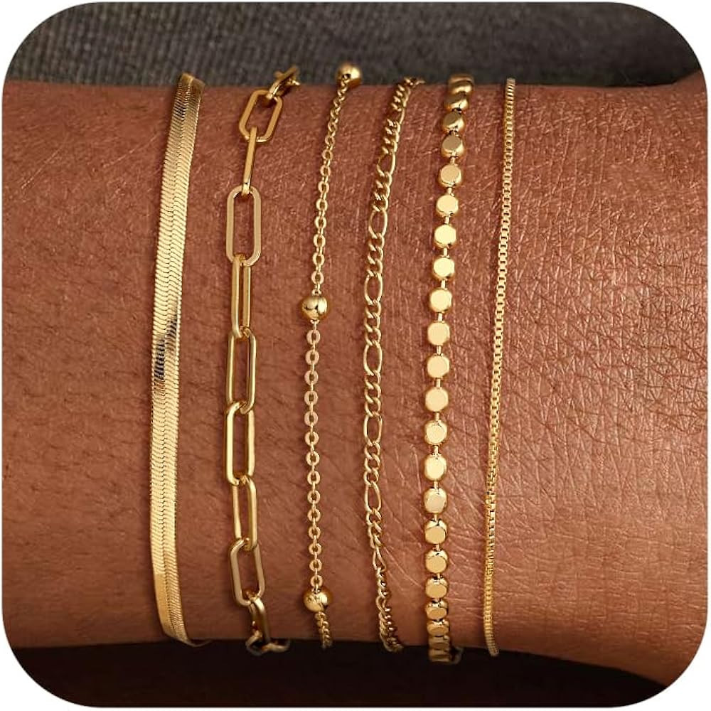 DEARMAY Waterproof Gold Bracelets Set for Women Trendy, Dainty 14K Real Gold Plated Jewelry Fashi... | Amazon (US)