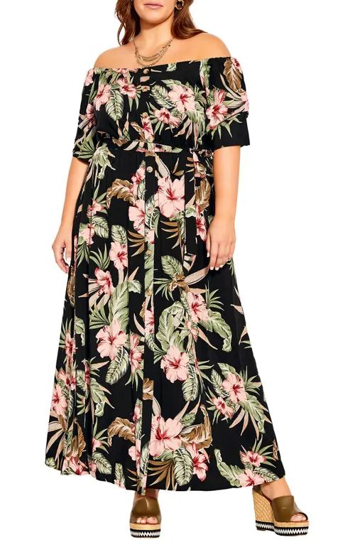 City Chic Molokini Off the Shoulder Maxi Dress at Nordstrom, Size X-Small | Nordstrom
