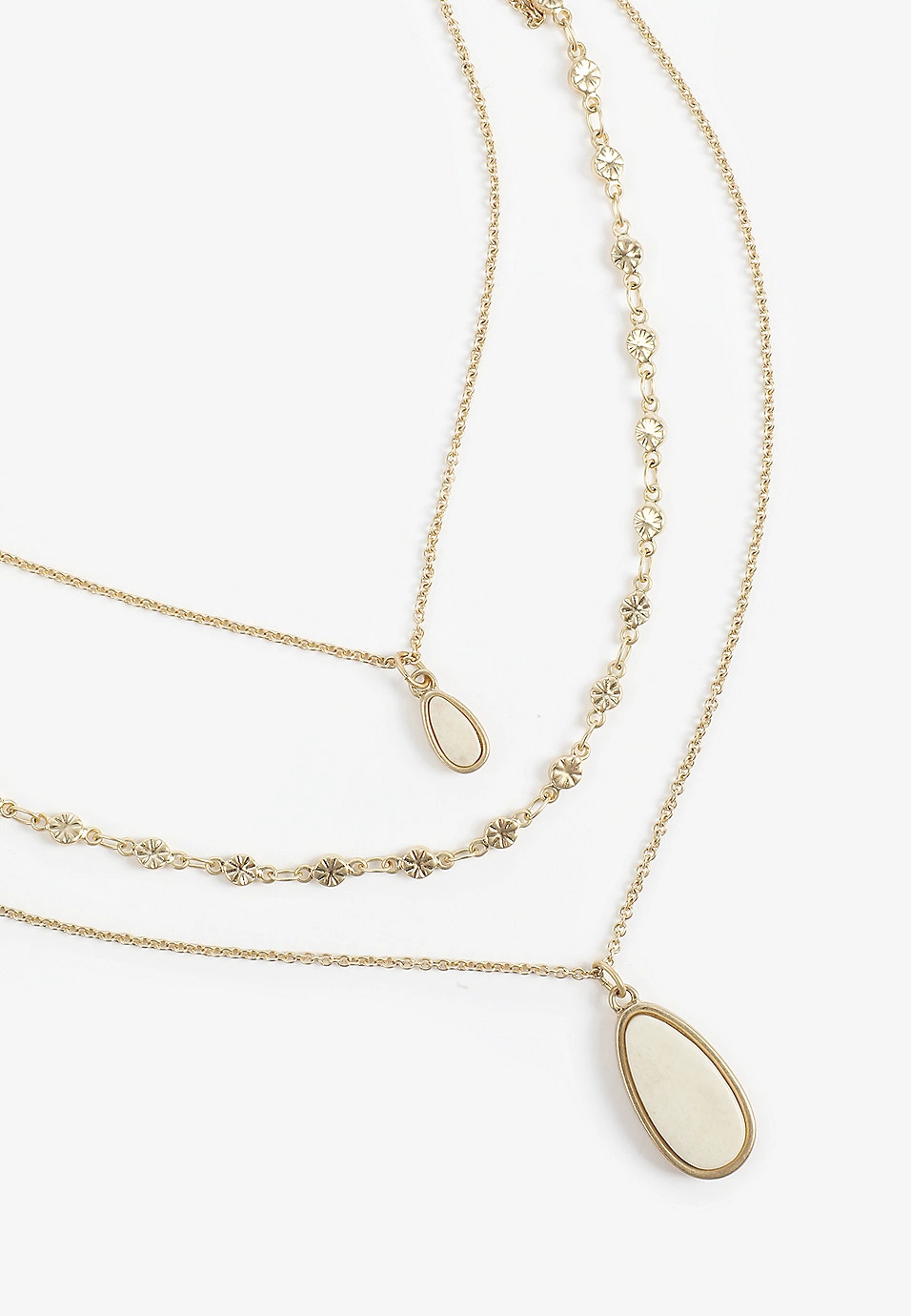 Gold And Cream Oval Stone Pendant Layered Necklace | Maurices