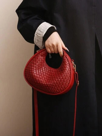 1pc Plain Pu Leather Moon-Shaped Bag With Zipper Closure, Vintage, Fashionable, Versatile, Suitab... | SHEIN