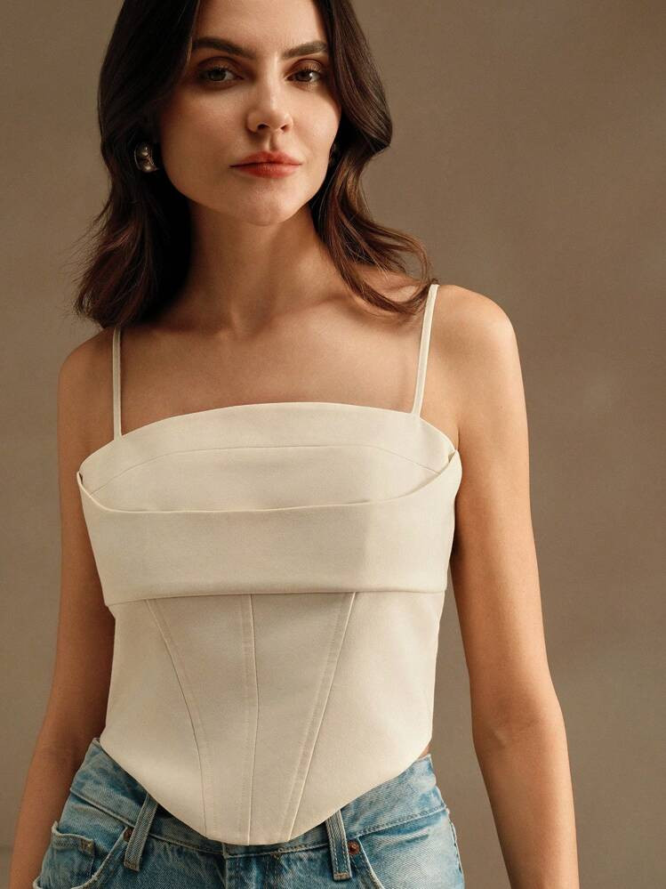 Anewsta Regata Feminina Elegante Com Alças Finas, Desenho Descontruído De Espinha De Peixe, Na Cor Cinza | SHEIN