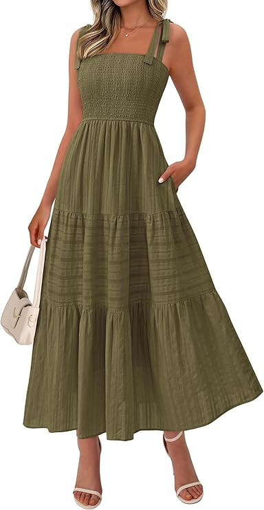 BTFBM Women's 2026 Spring Boho Spaghetti Strap Dress Casual Sleeveless Smocked A Line Beach Sundr... | Amazon (US)