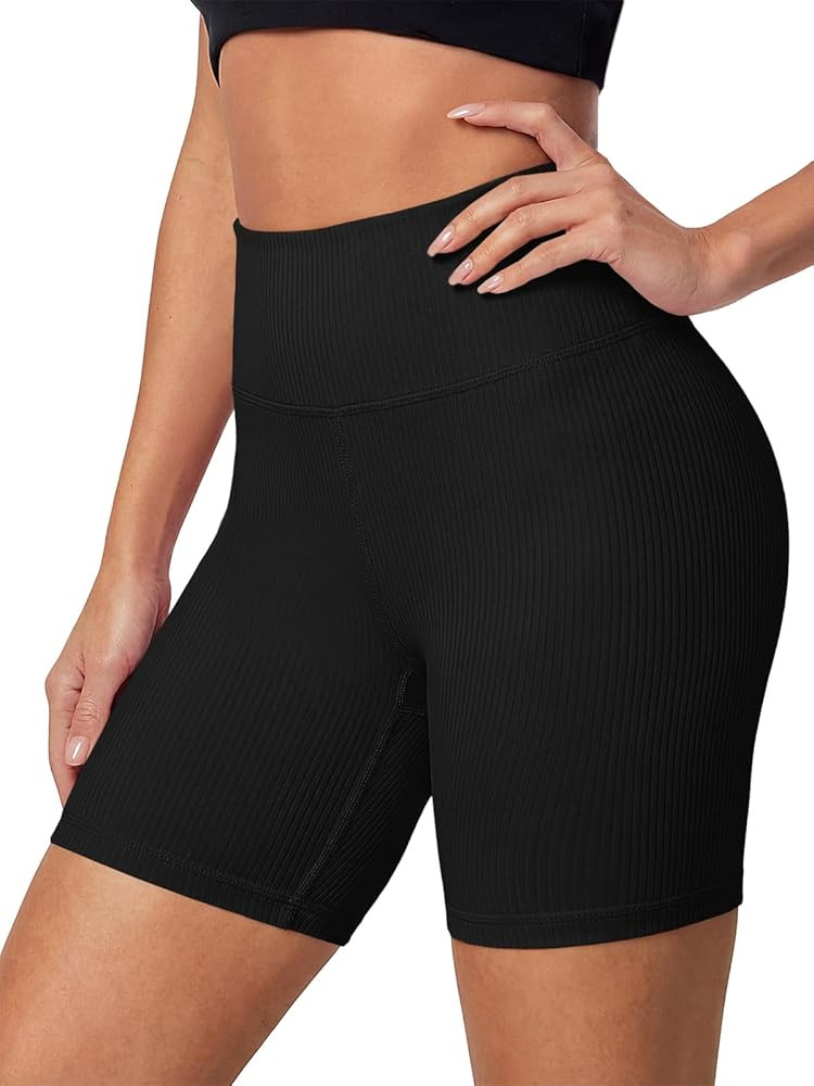 Aoysky Womens High Waisted Ribbed Knit Biker Shorts 5" Tummy Control Squat Proof Workout Shorts f... | Amazon (US)