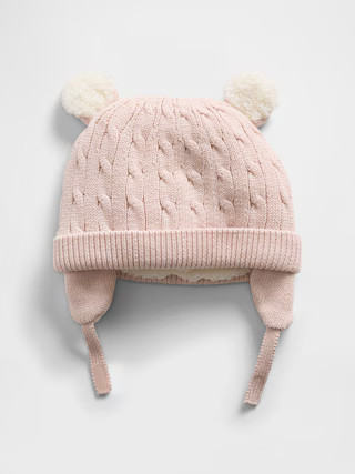 Baby Sherpa-Lined Cable-Knit Bear Beanie | Gap (US)