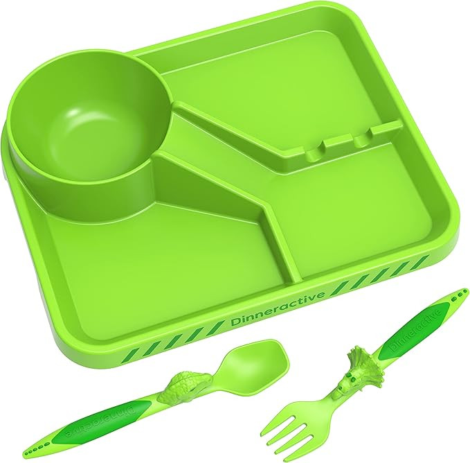 Dinneractive Dining Set For Kids - 3PC Green Dinosaur Dinnerware - Dinosaur Utensils - Toddler Pl... | Amazon (US)