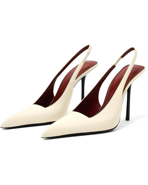 Slingback Heels for Women Pointed Toe Stiletto High Heels Stretch Slip on Backless Patent Leather... | Amazon (US)