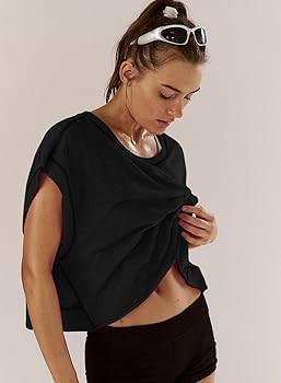 Kumufenc Women Short Sleeve Workout Shirts Open Back Tops Casual Yoga Y2k Athletic Gym Slouchy Cr... | Amazon (US)